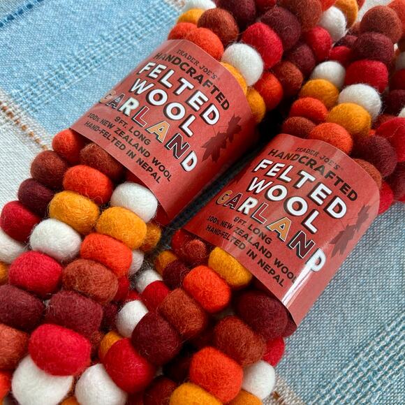 Trader Joe’s Felted Wool Garland Set of 2 Handcrafted 9ft Fall Seasonal Colors - Picture 4 of 10